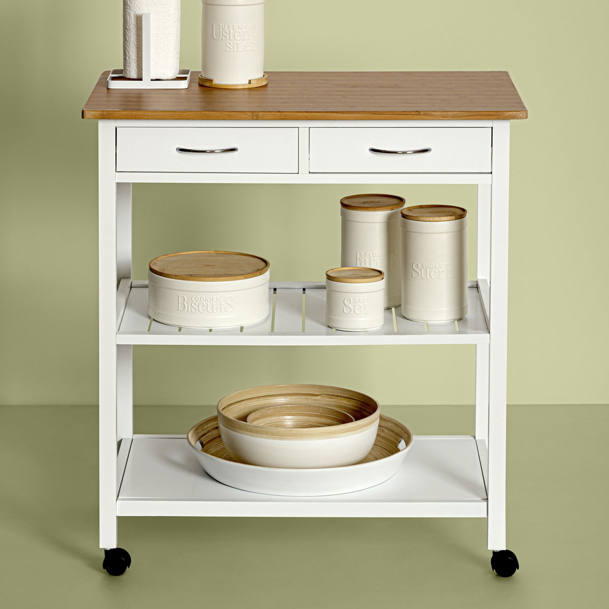 Saladeira MODERN branca em bambu 20cm,  Saladeira MODERN branca em bambu 20cm