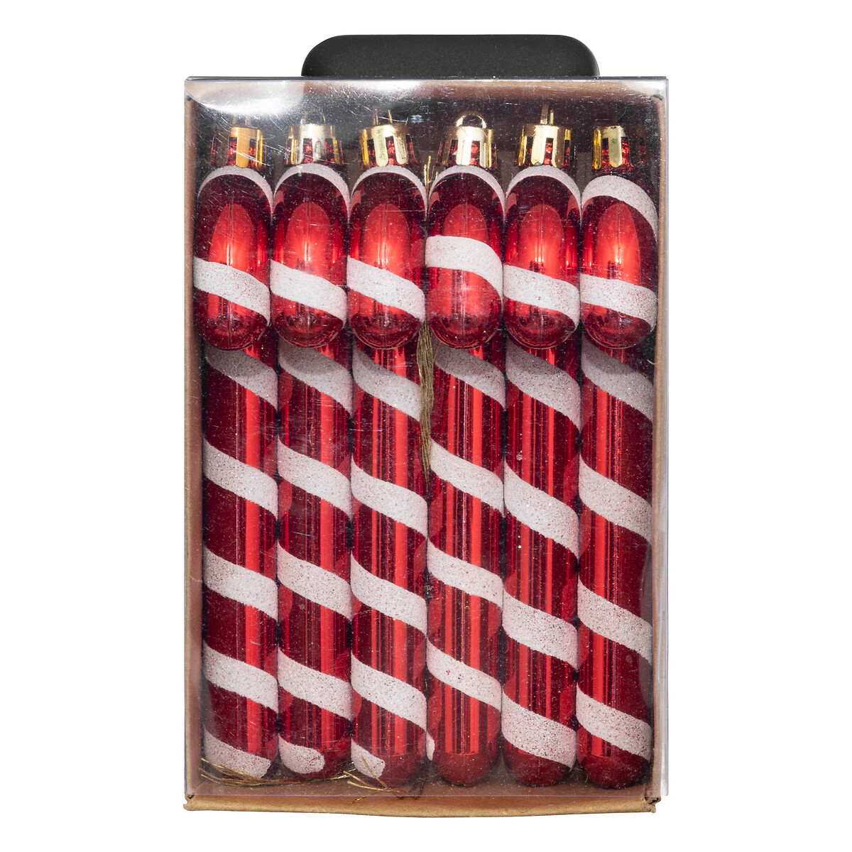 Conjunto de 6 pendurantes bengala vermelho e branco 14cm