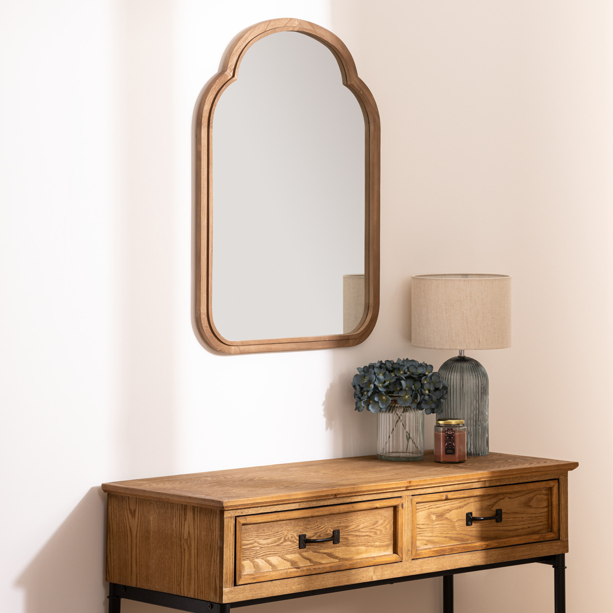 Espelho de parede LORENZA castanho em madeira