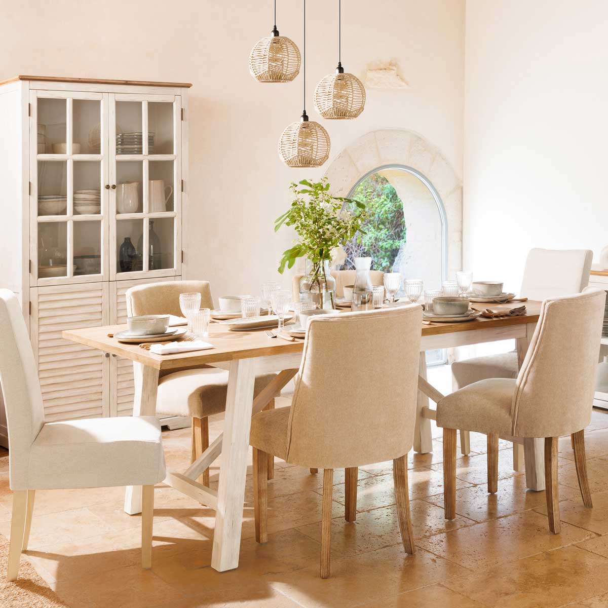 Candeeiro de teto CAREN bege em corda,  Candeeiro de teto CAREN bege em corda