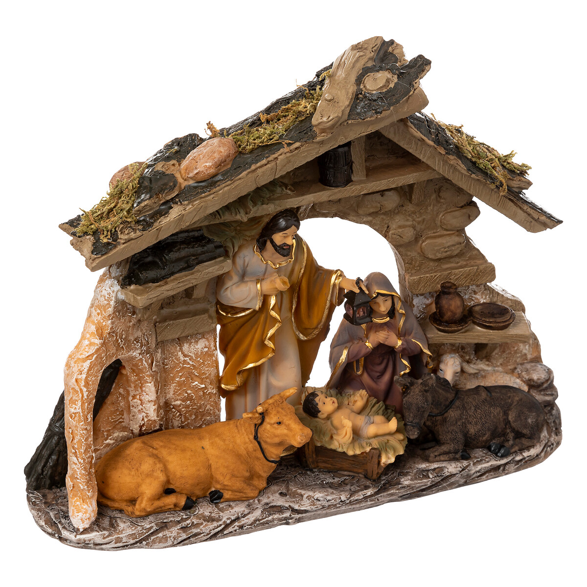 Pres&eacute;pio gruta com 5 figuras