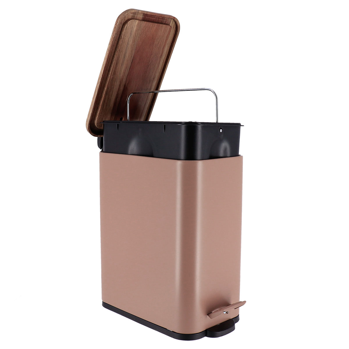 Balde wc com tampa em metal taupe 5l