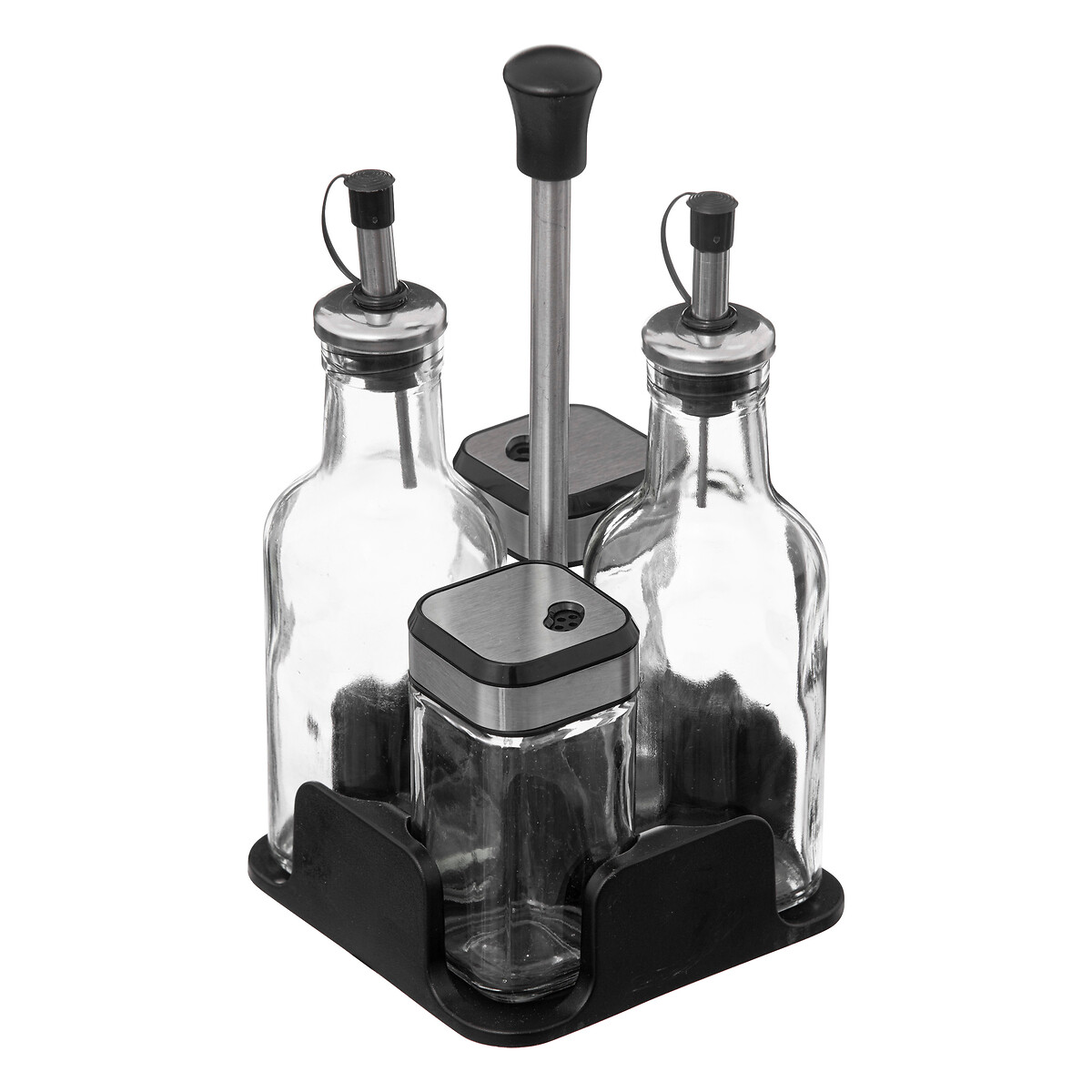 Conjunto de 4 galheteiros em vidro com suporte