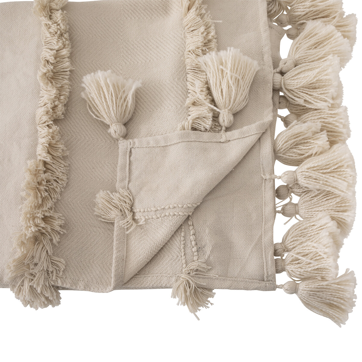 Manta SEA VIEW bege com franjas 130x180cm