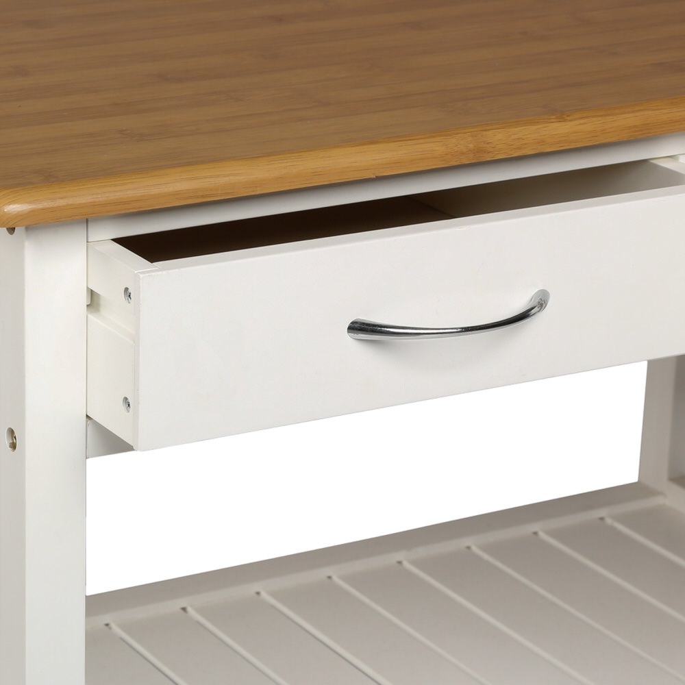 Carrinho de apoio branco para cozinha com divisórias e rodas