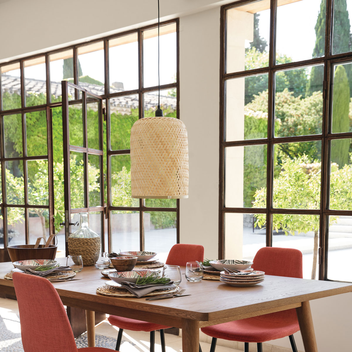 Candeeiro de teto ALI bege em bambu 28cm