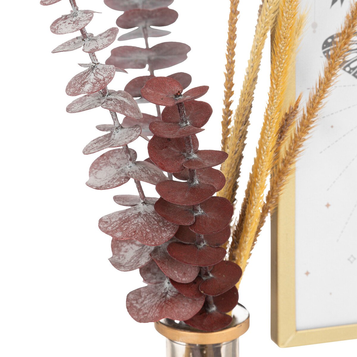 Moldura 10x15cm em metal com jarra com flor artificial