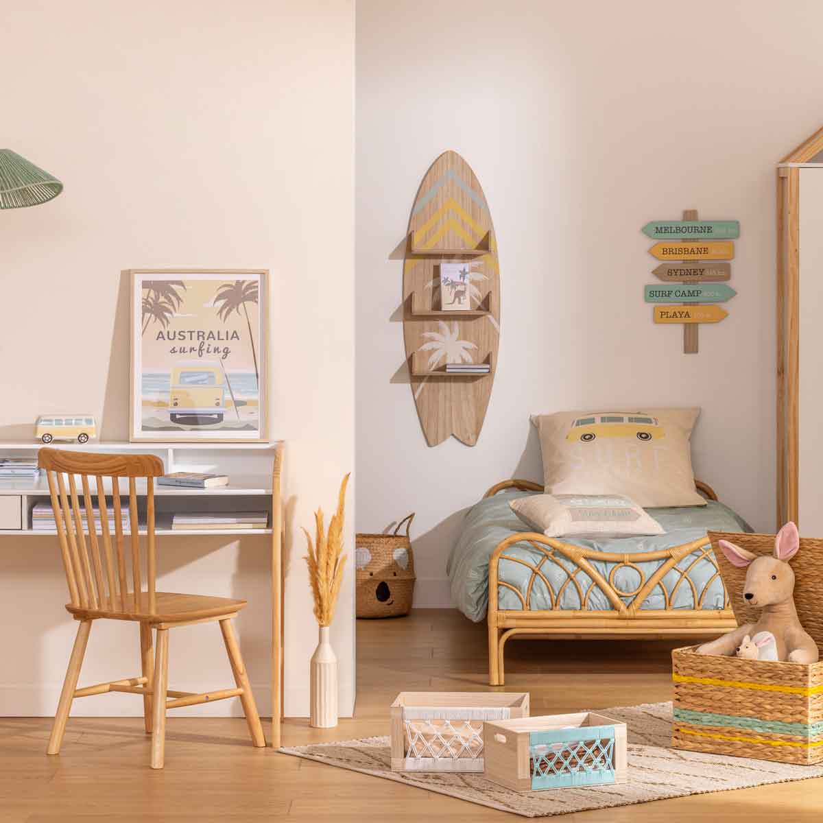 Estante em forma de prancha de surf AUSTRALIE bege 112cm