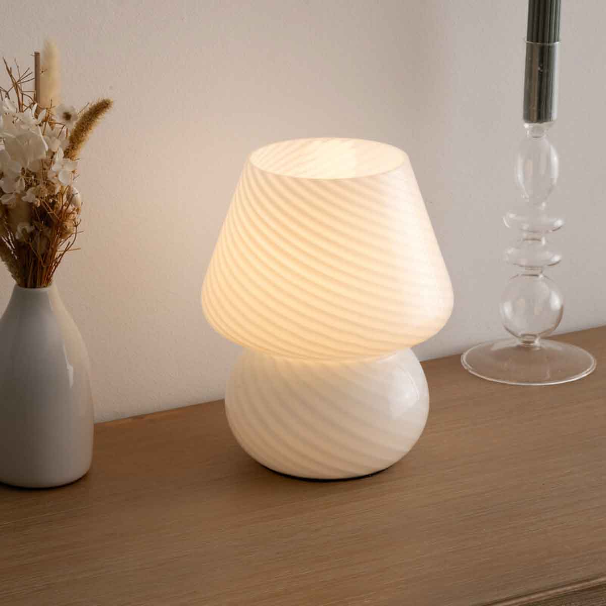 Candeeiro cogumelo CARA branco em vidro 18cm