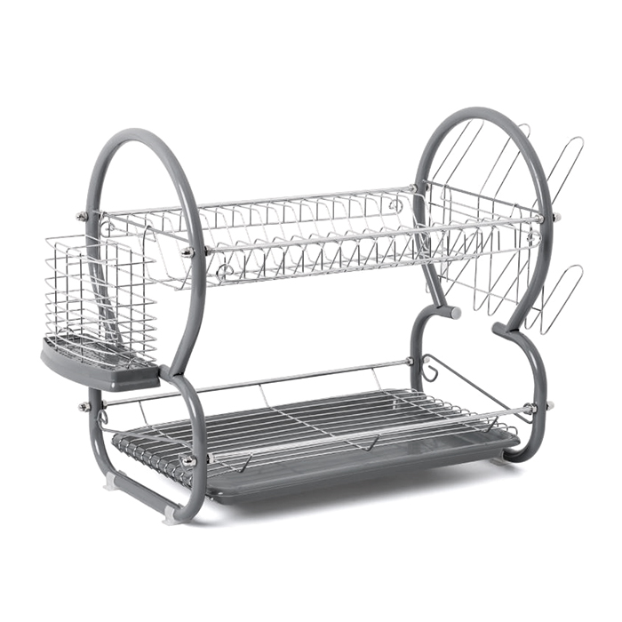 Escorredor de loiça com 2 níveis cinza