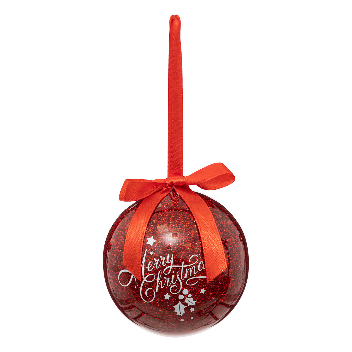Bola decorativa vermelha com glitter MERRY XMAS 7,5cm