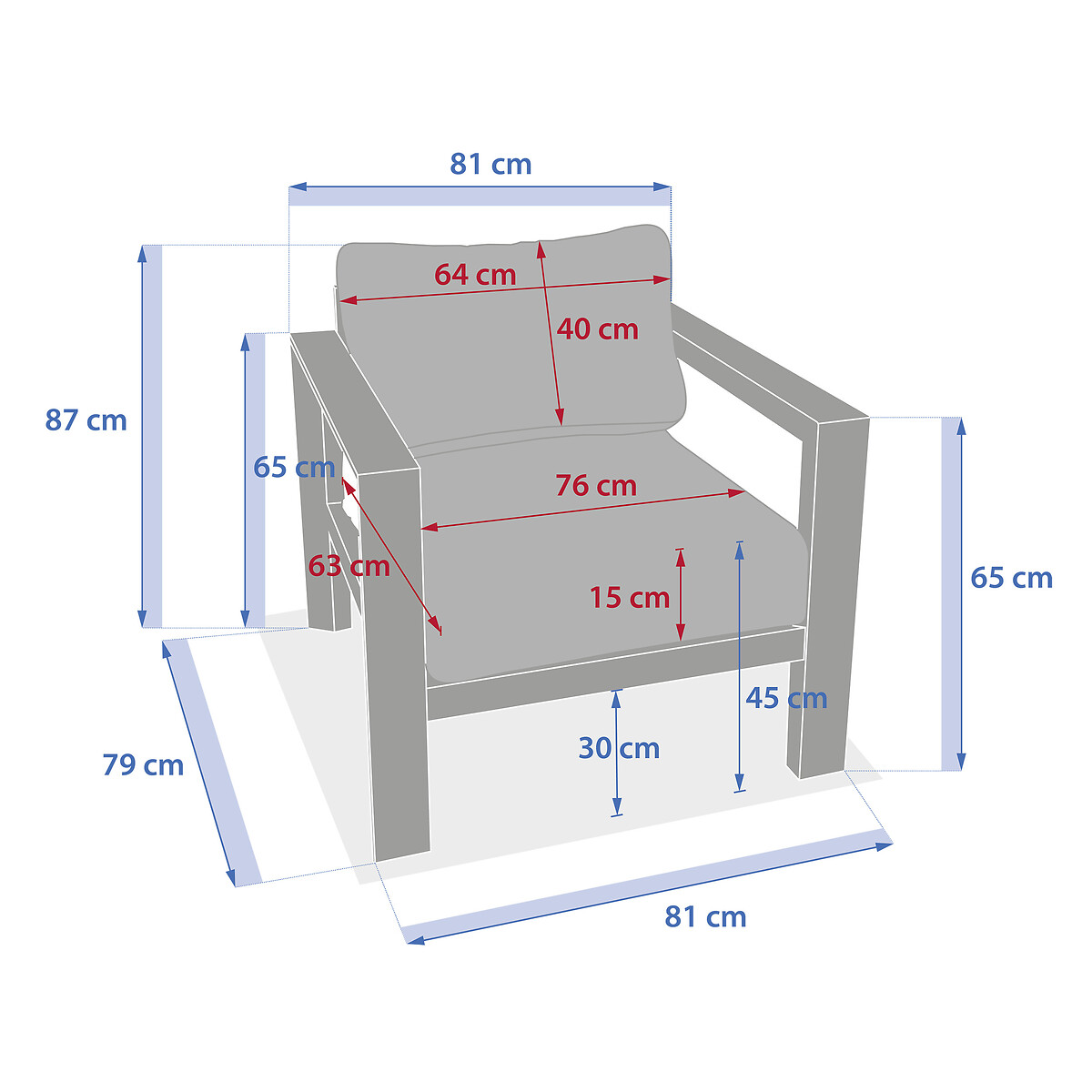 Cadeirão EVASION cinza escuro em alumínio