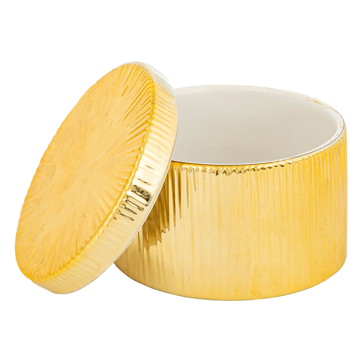 Caixa redonda em cer&acirc;mica dourada