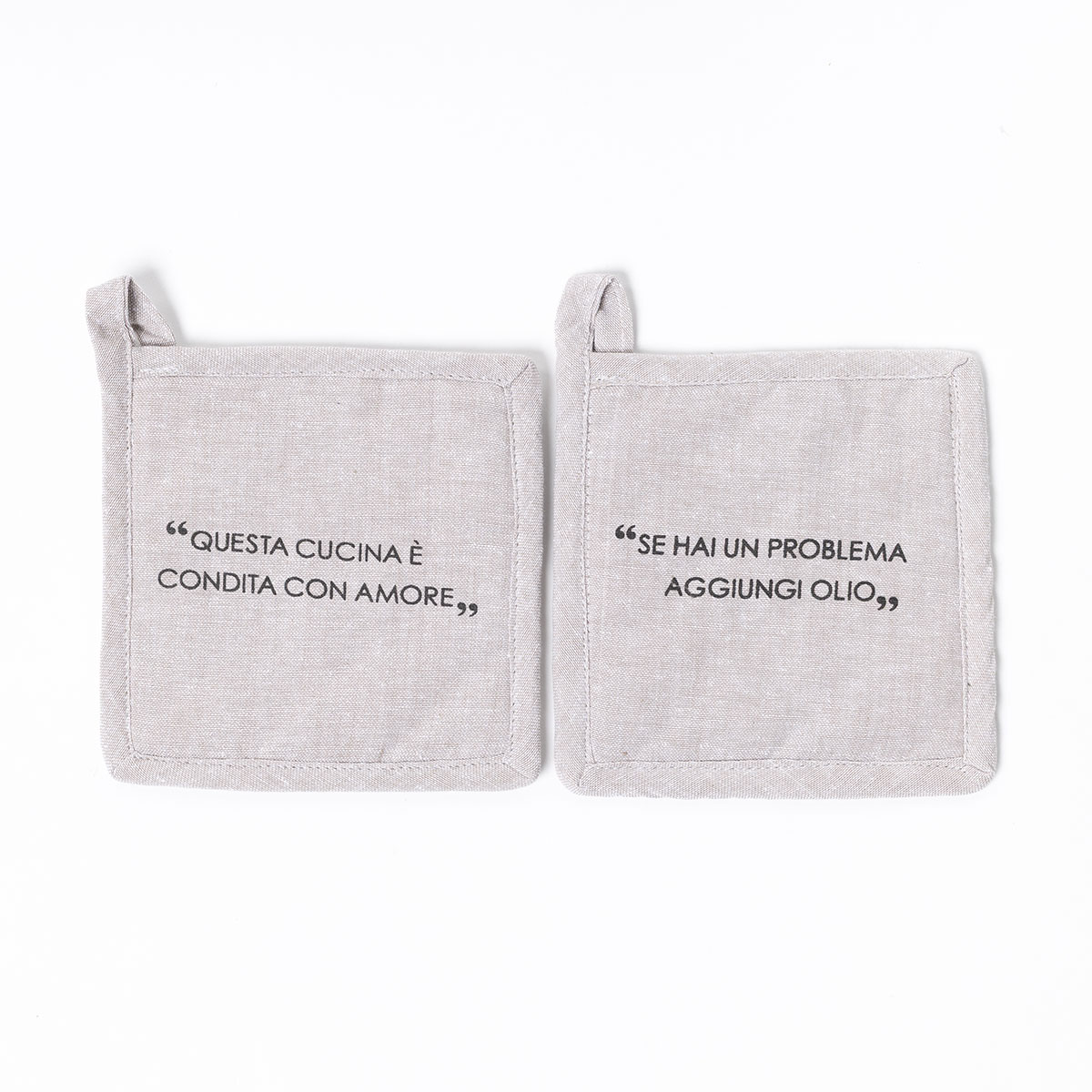 Conjunto de 2 pegas com frase taupe em algod&atilde;o