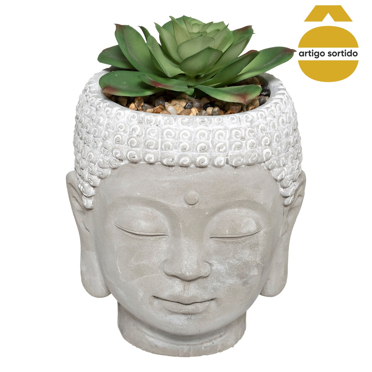 Vaso buda com planta artificial 13,5cm,  Vaso buda com planta artificial 13,5cm