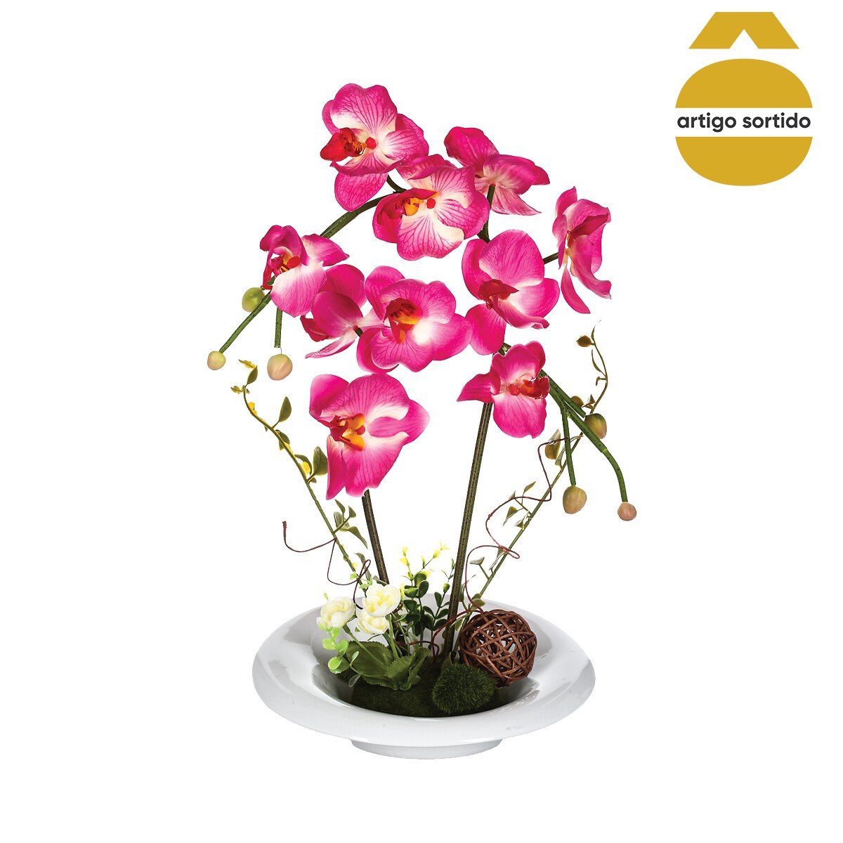 Planta orquídea com vaso cerâmica 46cm