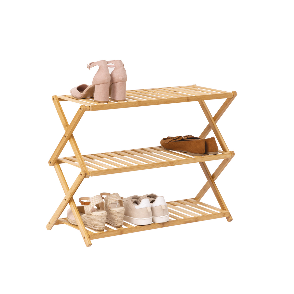 Sapateira dobrável em bambu com 3 níveis