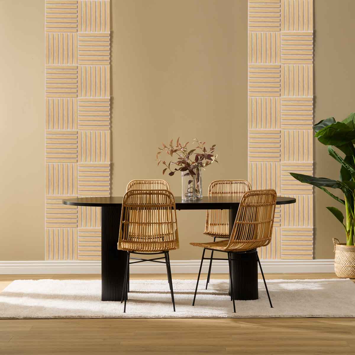 Conjunto de 3 painéis decorativos COLVA bege em mdf 30x30cm