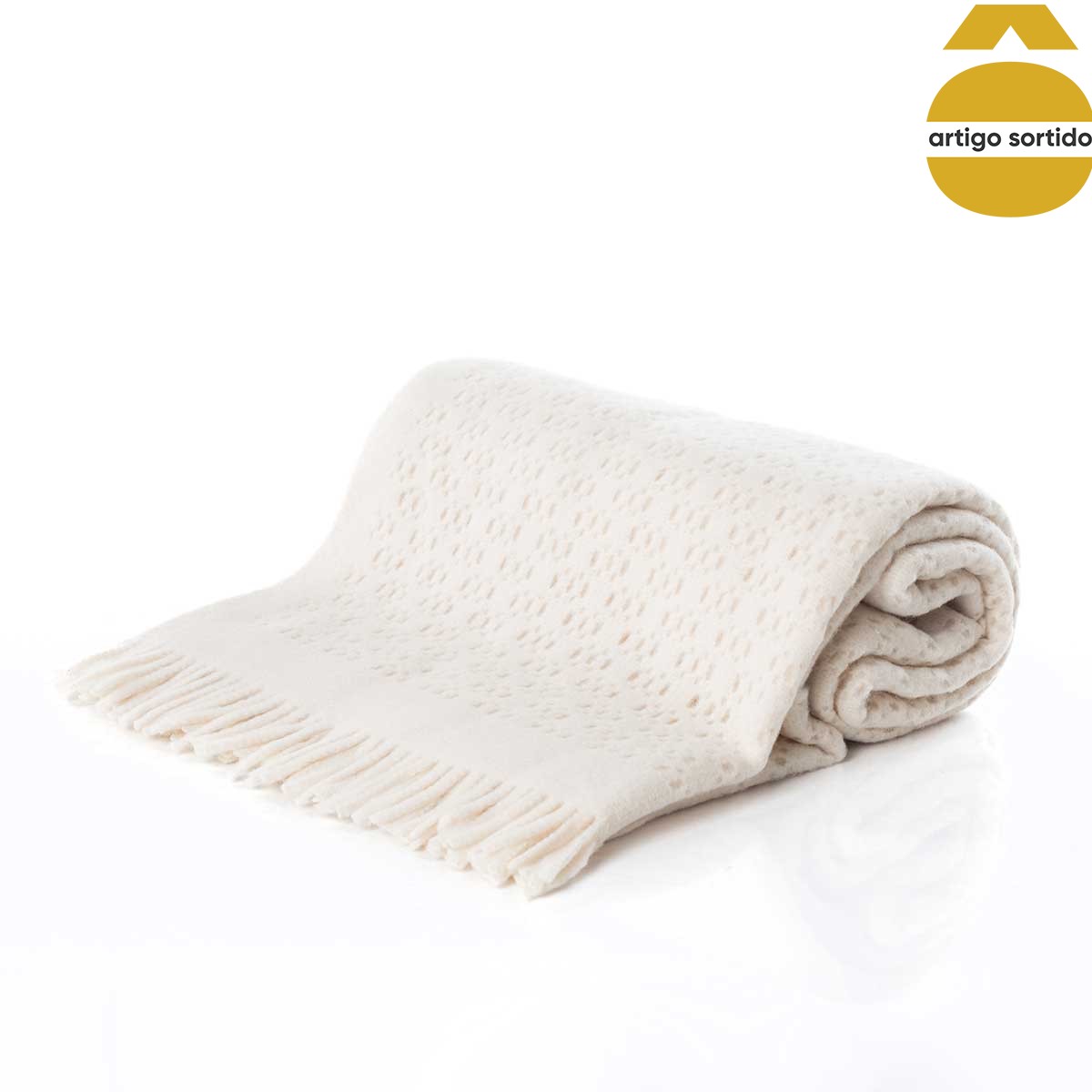 Manta com franjas bege 130x170cm