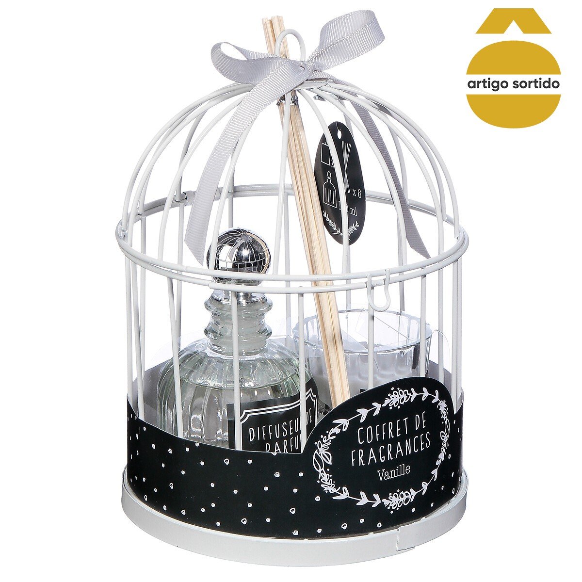 Coffret em gaiola com vela e difusor