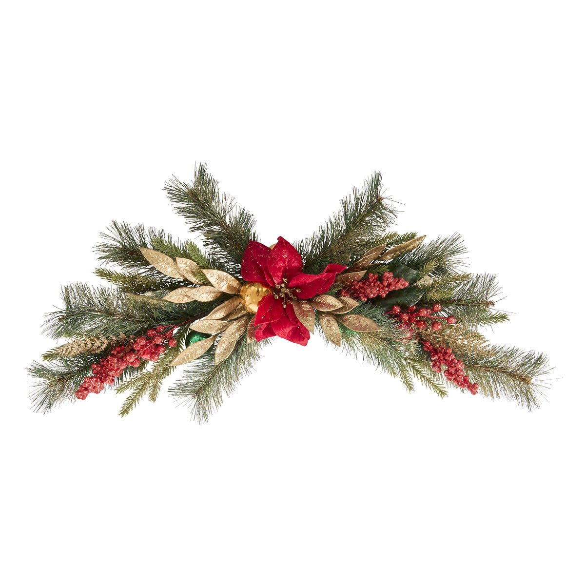 Coroa com poinsettia e ramos 75cm