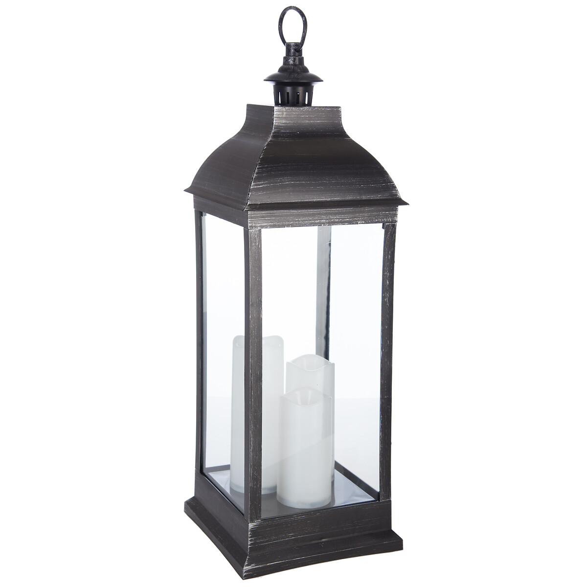 Lanterna Antique Preta Em Metal Com 3 Velas LED