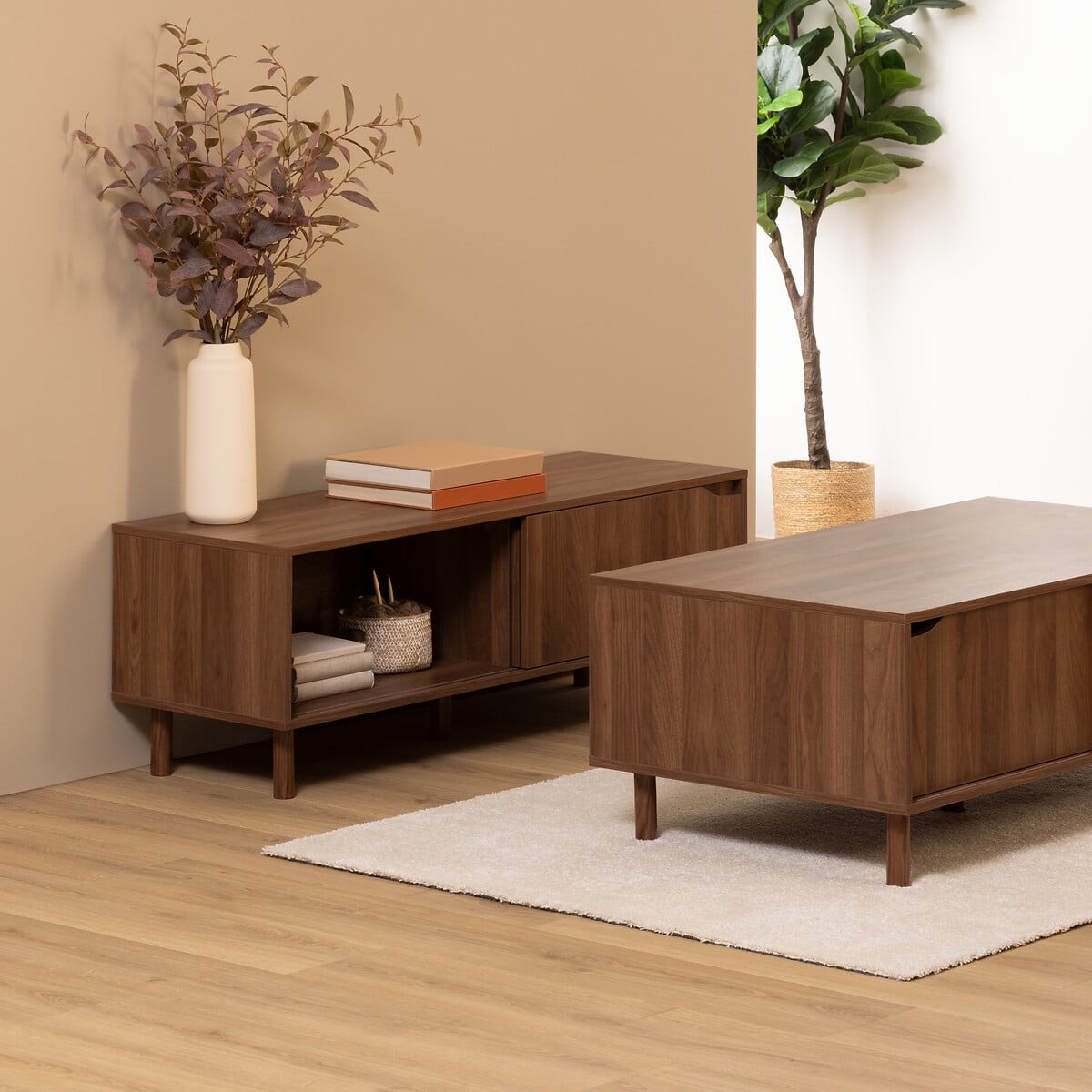 M&oacute;vel de tv SLIDY castanho em mdf com 2 portas