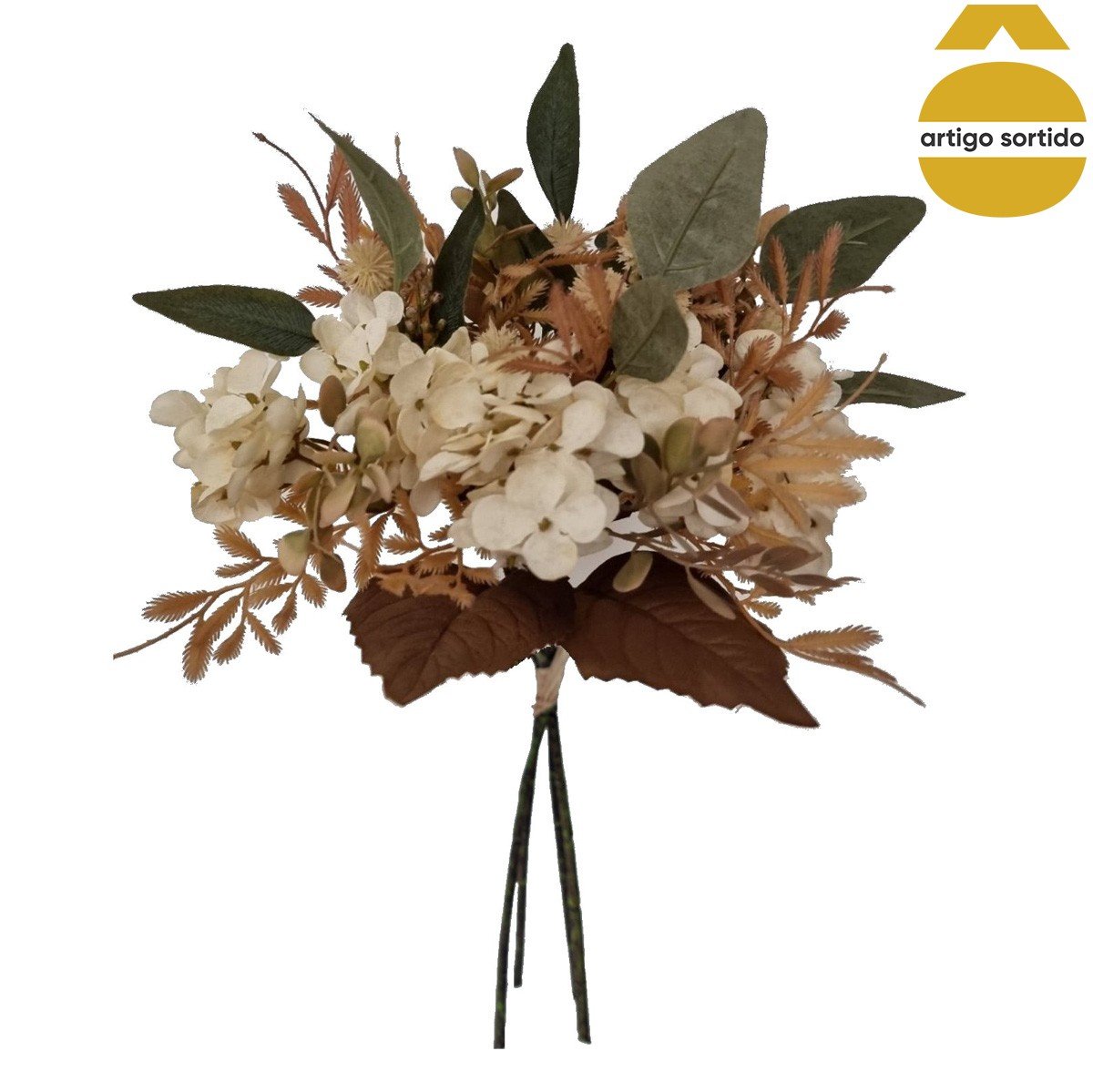 Bouquet de hort&ecirc;nsias com eucalipto 40cm