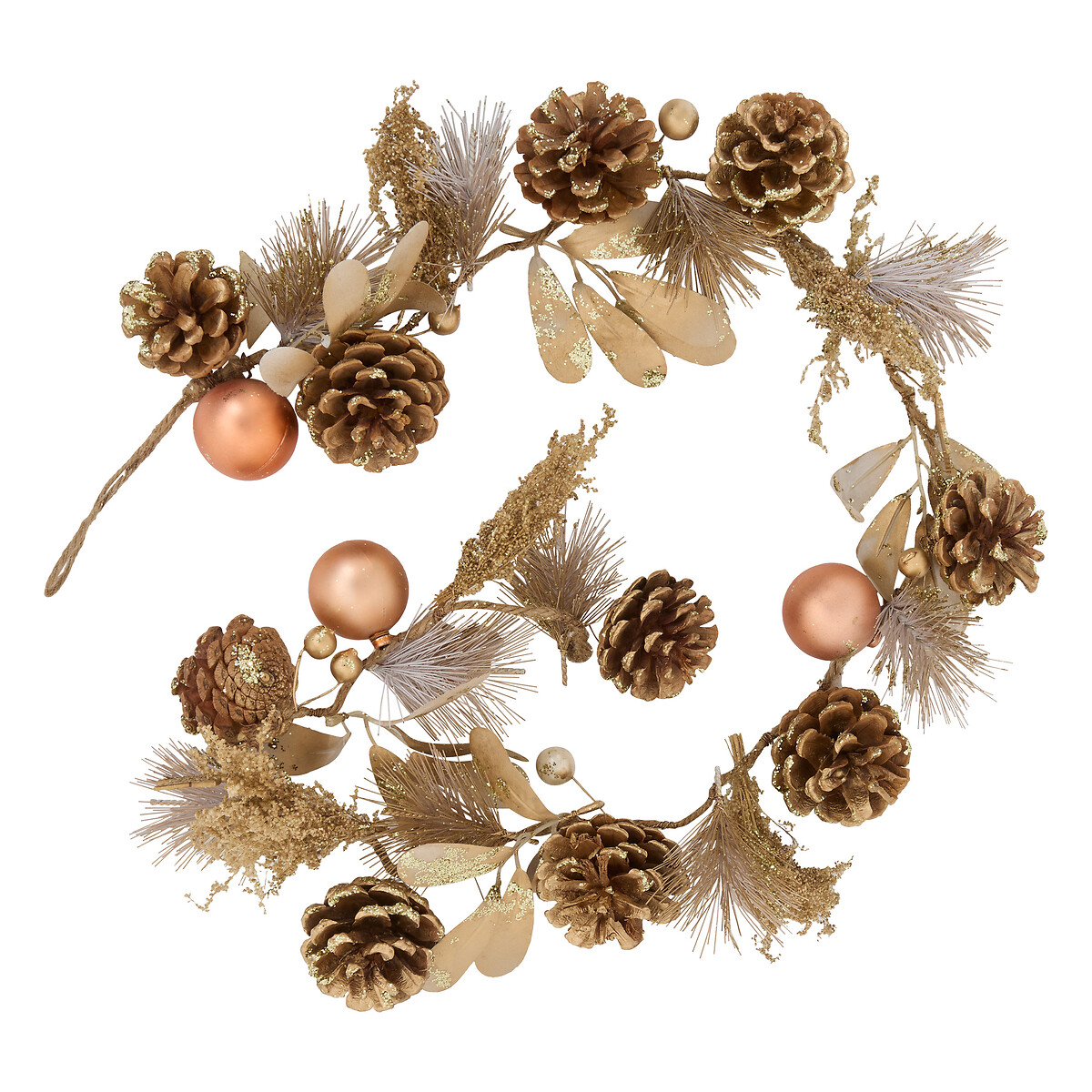 Grinalda com folhas e pinhas dourada 100cm