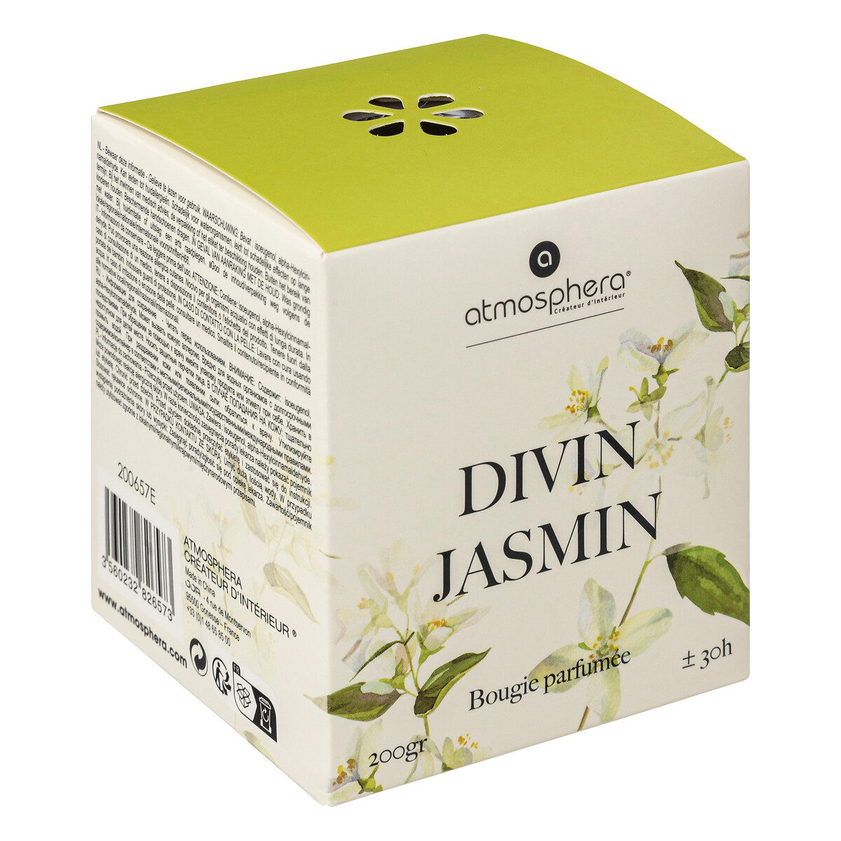 Vela perfumada jasmim em frasco de vidro 200g