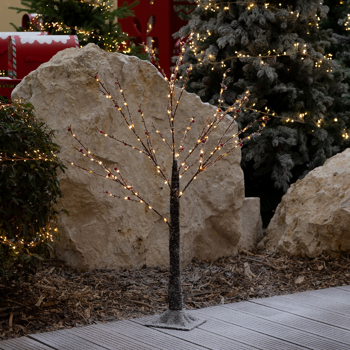 &Aacute;rvore decorativa luminosa com bagas 90cm