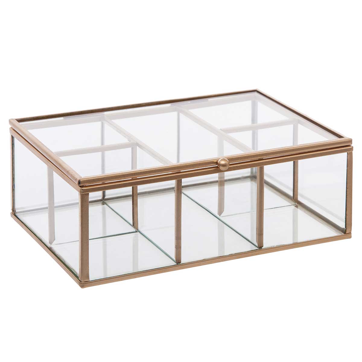 Porta bijuteria em metal e vidro dourado