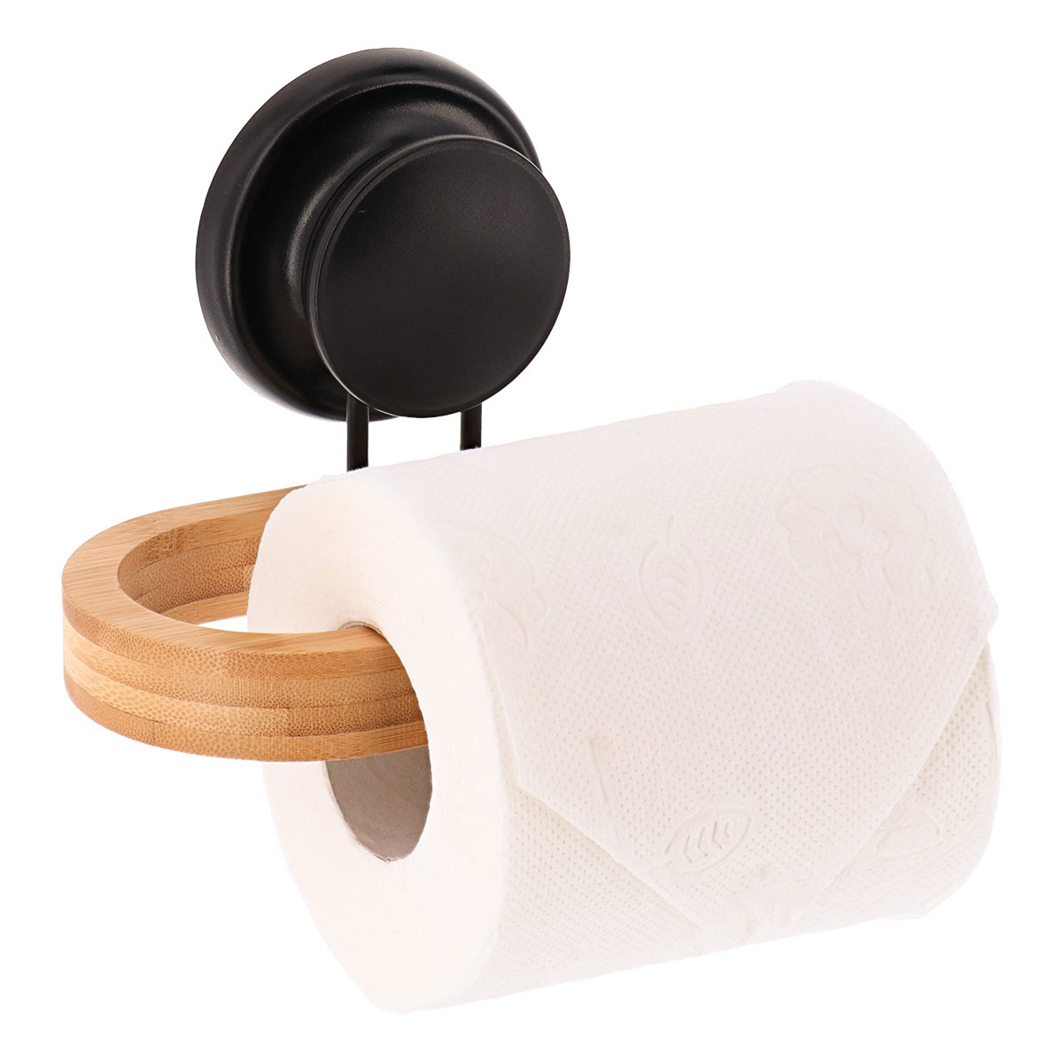 Porta rolos com ventosa preto em bambu