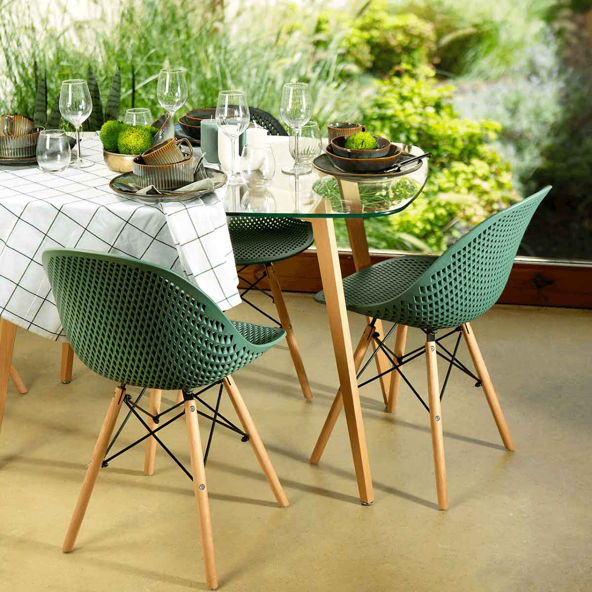 Mesa de cozinha GALLY com tampo de vidro