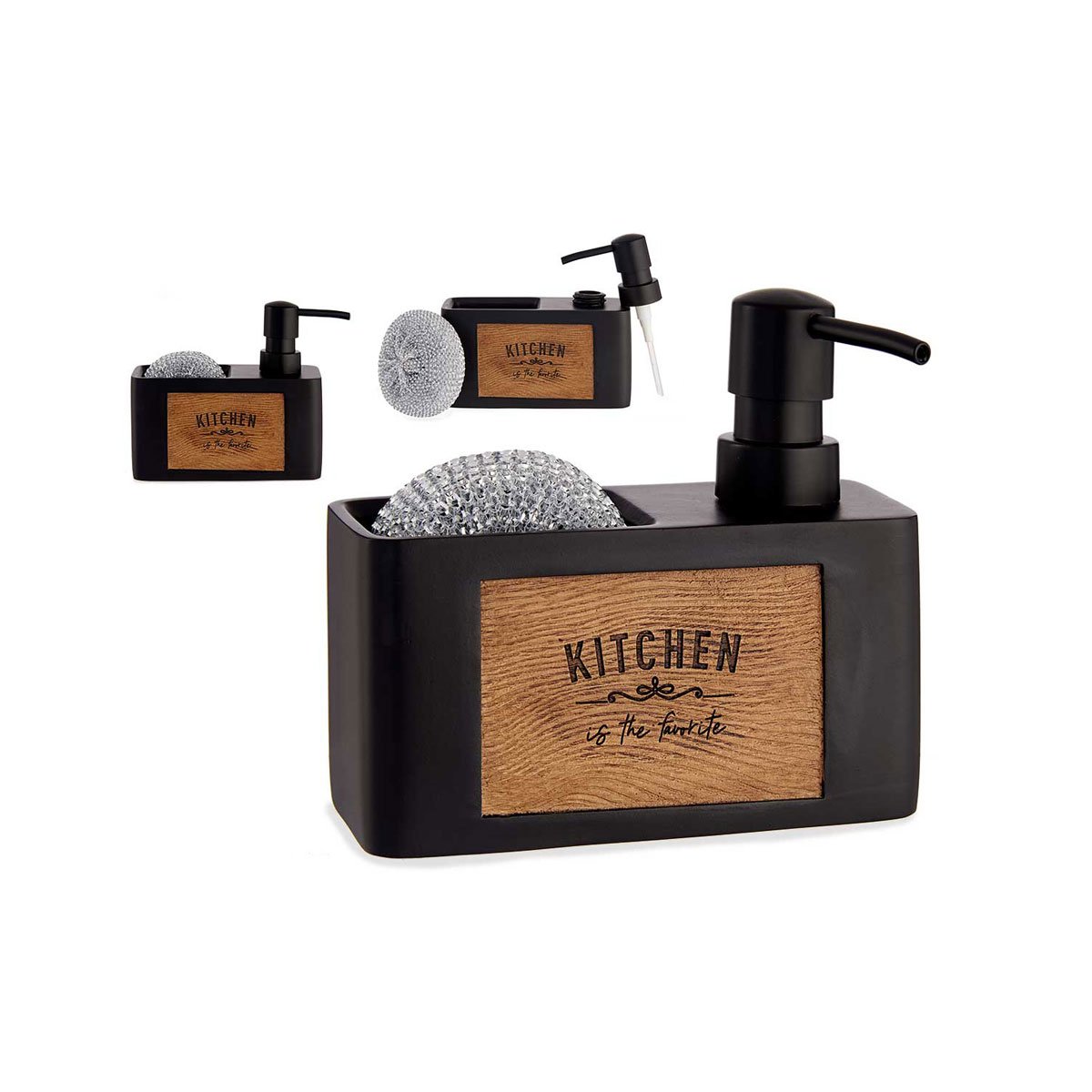 Doseador para detergente com suporte para esponja preto