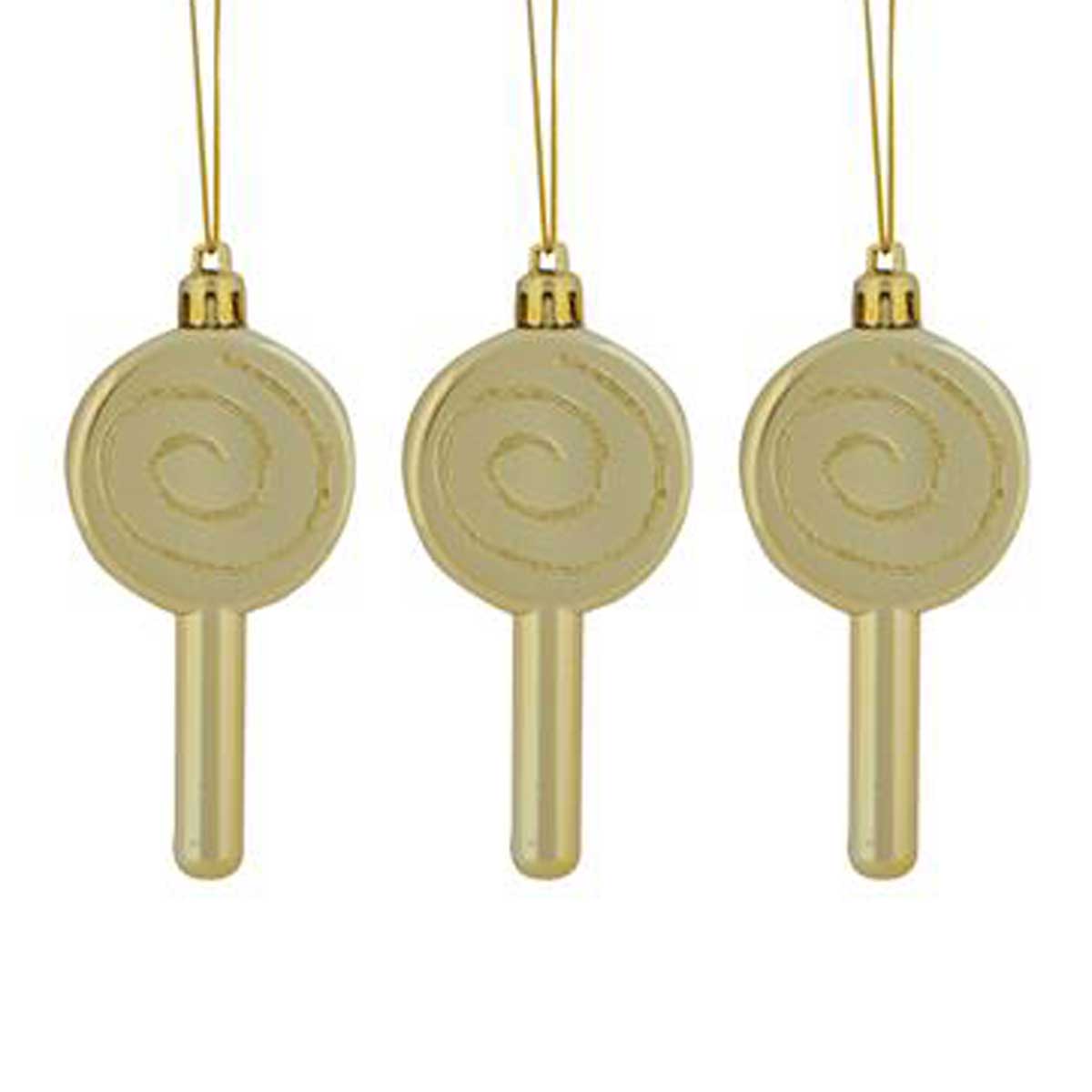 Conjunto de 3 pendurantes doce de natal dourado 11cm