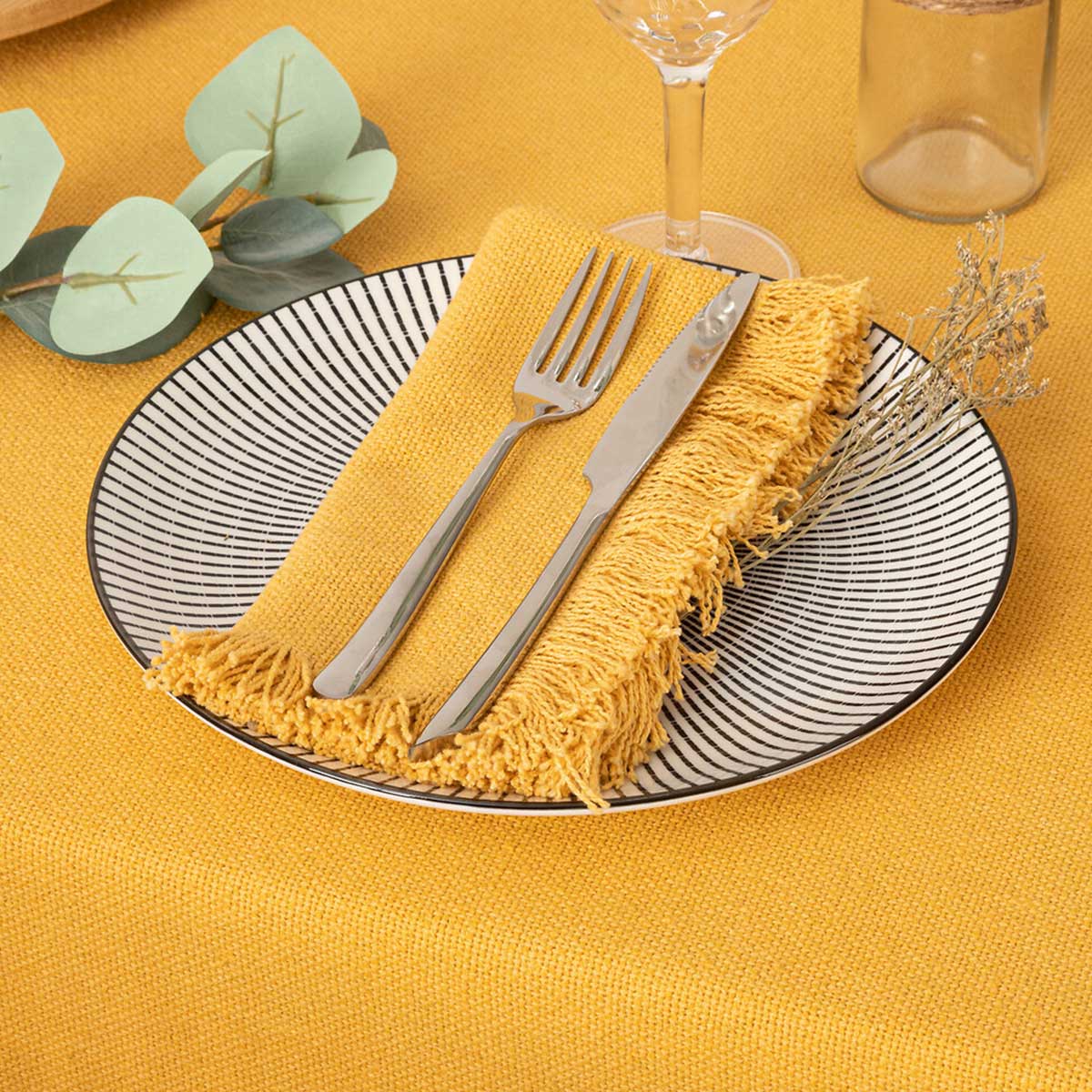 Conjunto de 2 guardanapos MAHA amarelo em algod&atilde;o