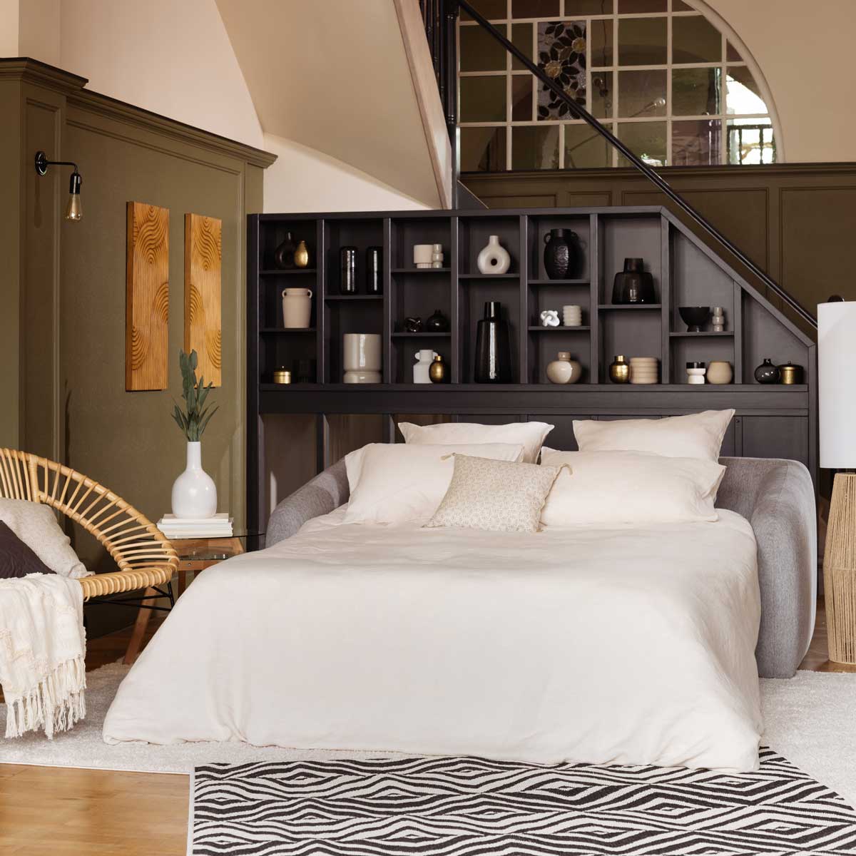 Candeeiro de p&eacute; AISSA bege em corda 130cm