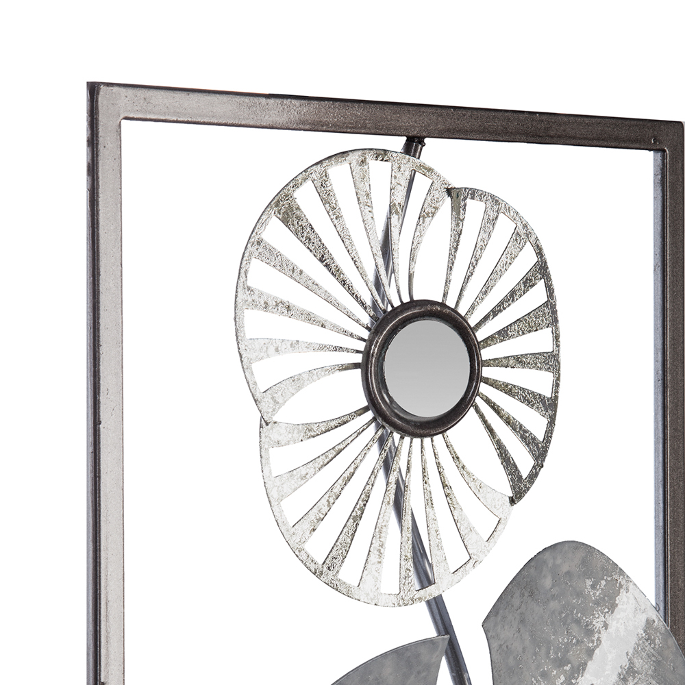 Quadro decorativo prata flor em metal