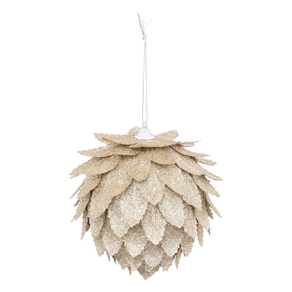 Pendurante flor de p&eacute;talas douradas com glitter