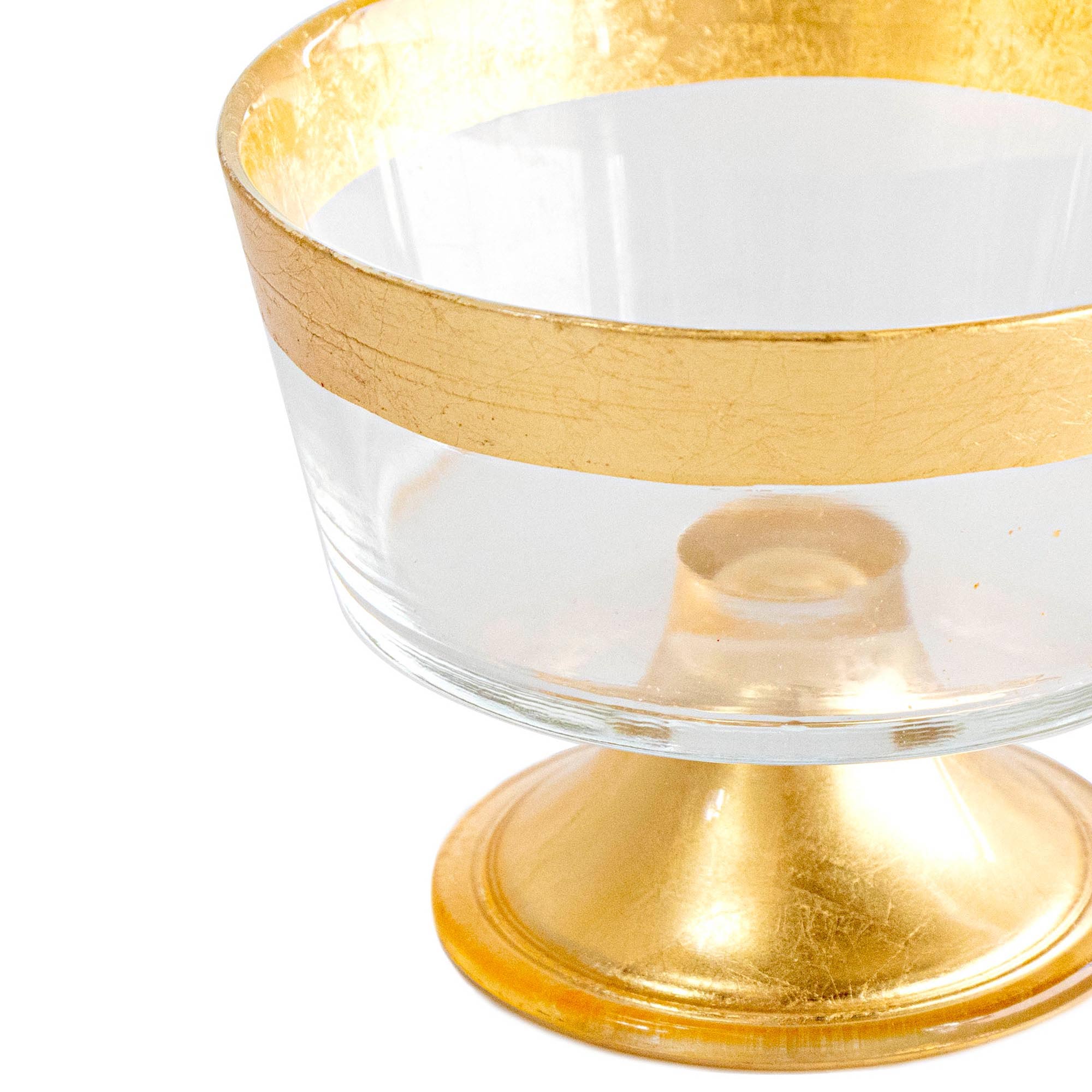 Taça katsu com pé em vidro com beira dourada,  Taça katsu com pé em vidro com beira dourada