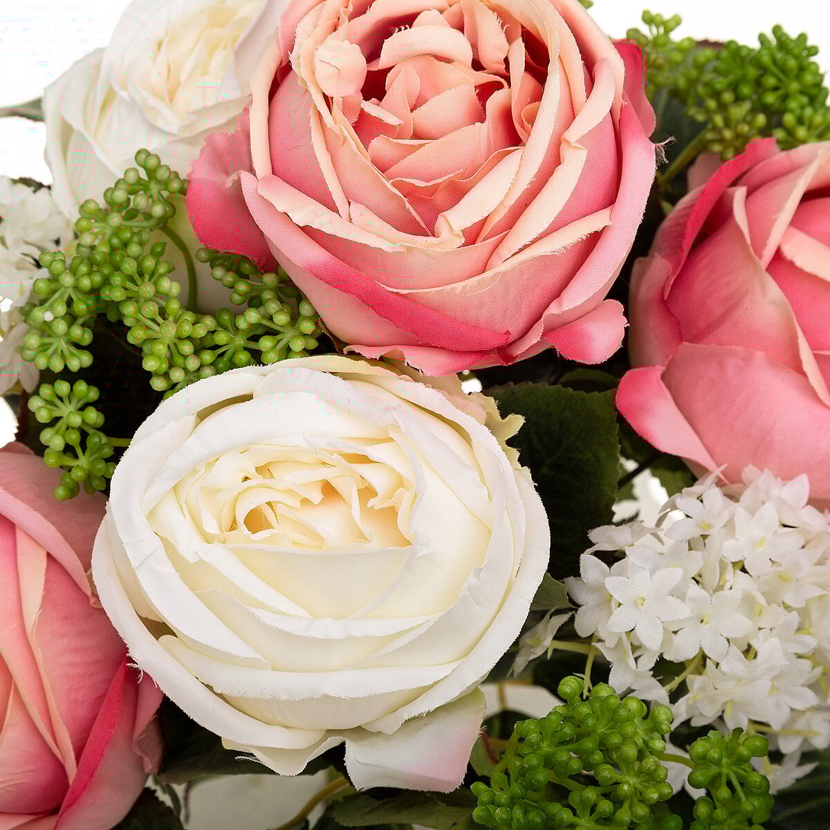 Ramo de rosas brancas e rosa artifical