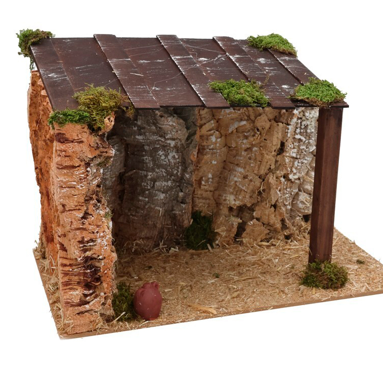 Cabana para pres&eacute;pio em corti&ccedil;a com musgo