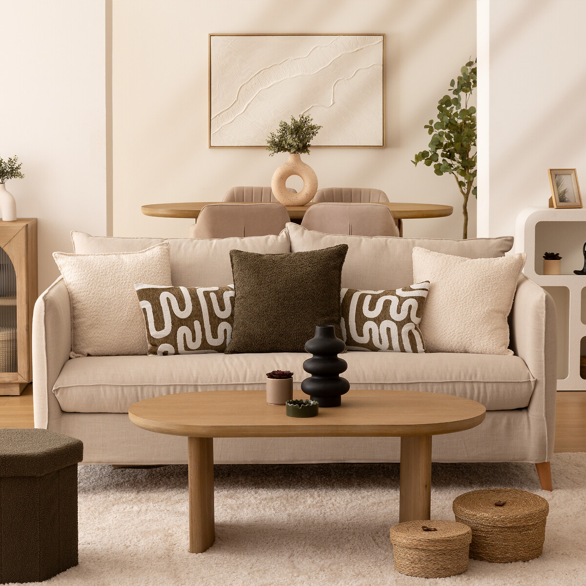 Mesa de centro LOUSADA  bege em madeira ac&aacute;cia 110cm