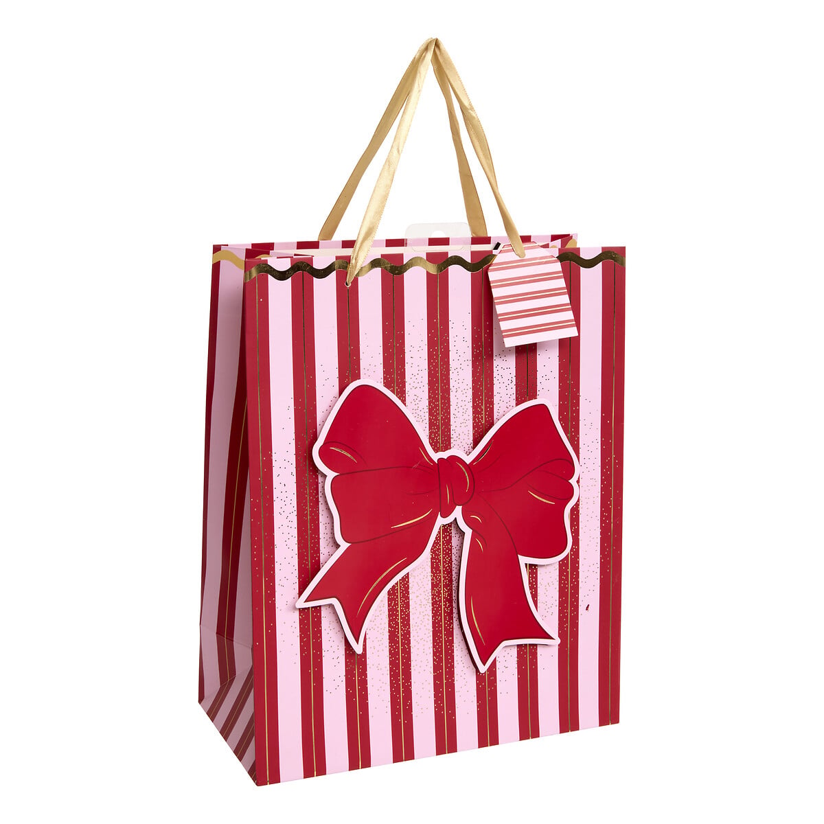 Saco de oferta com riscas e la&ccedil;o 26x12x32cm