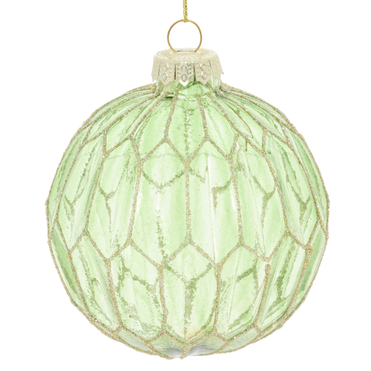 Bola de natal hexagonos verde 8cm