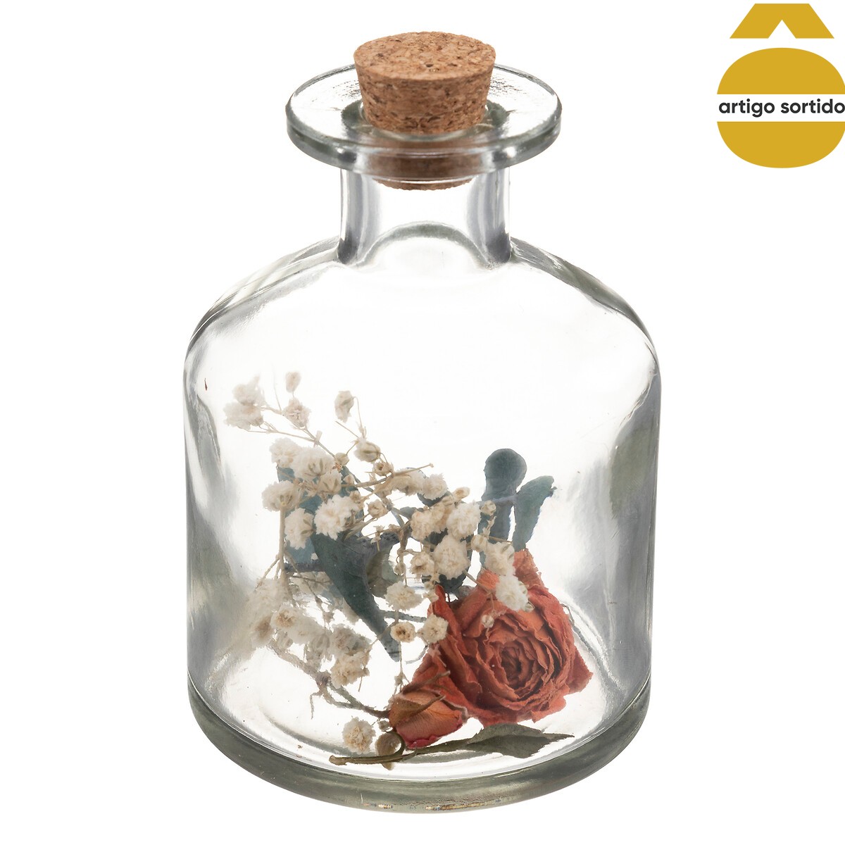 Jarra de vidro com flores secas