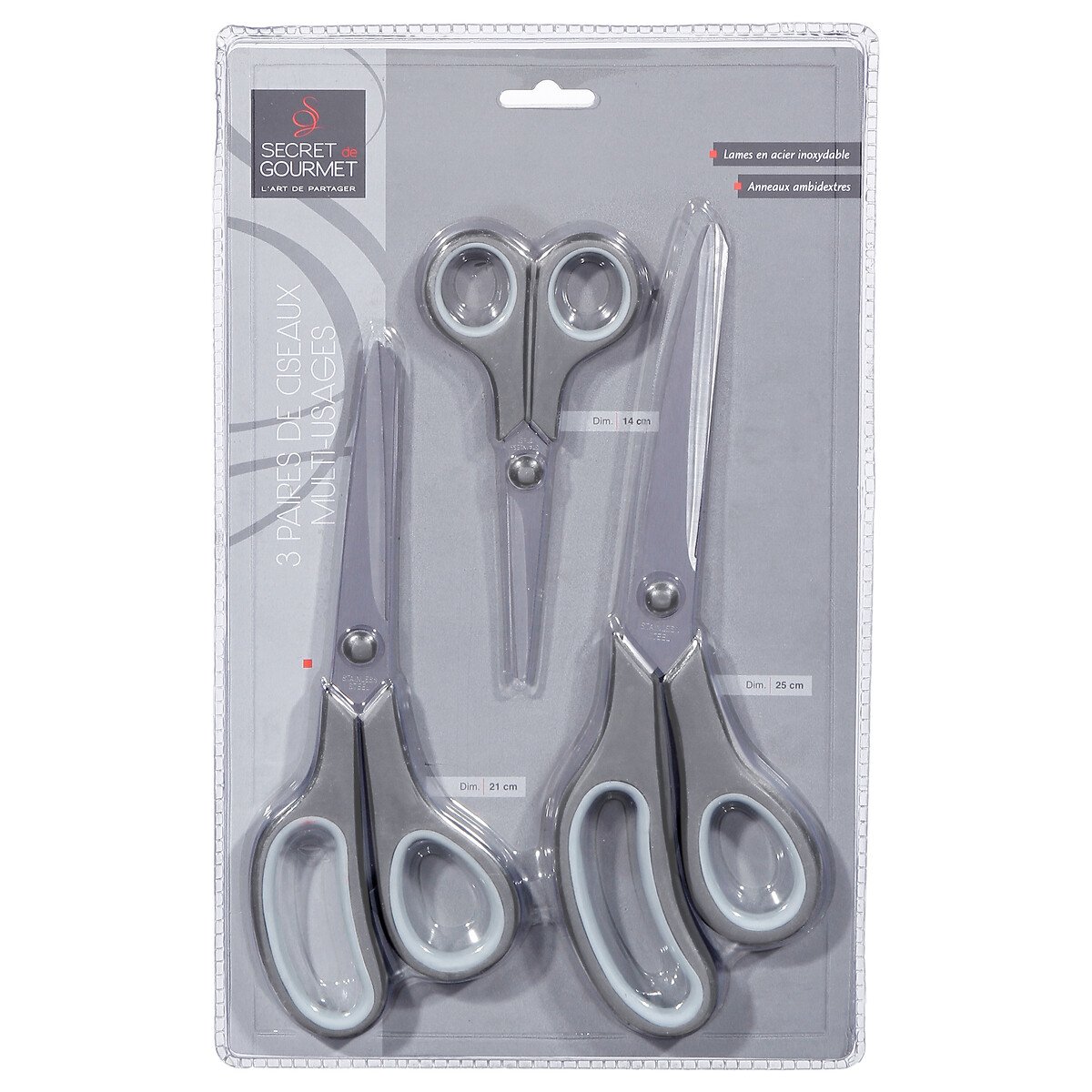 Conjunto de 3 tesouras multiusos cinza