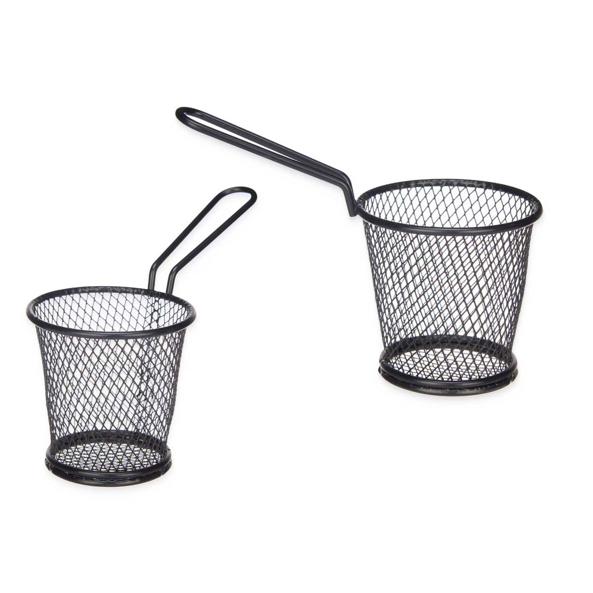 Cesto para servir preto em metal com pega,  Cesto para servir preto em metal com pega