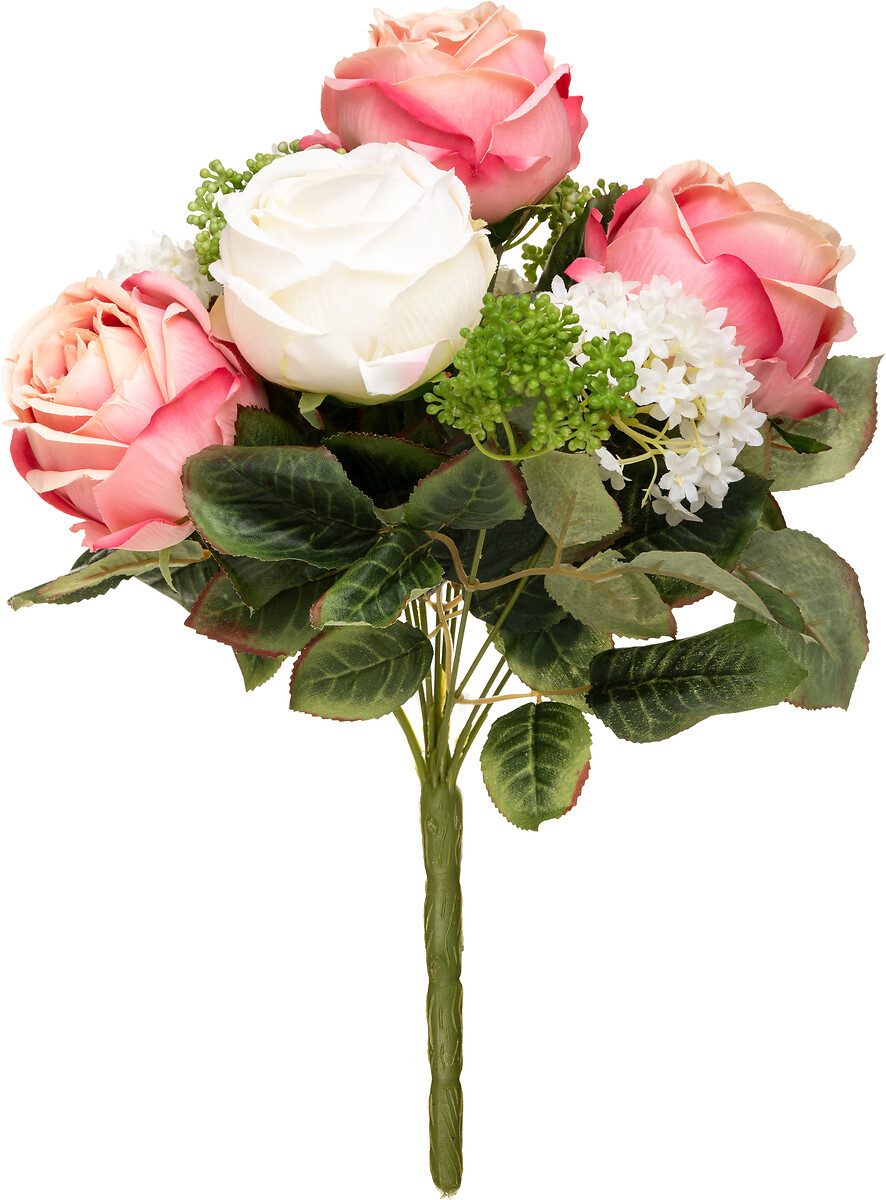 Ramo de rosas brancas e rosa artifical